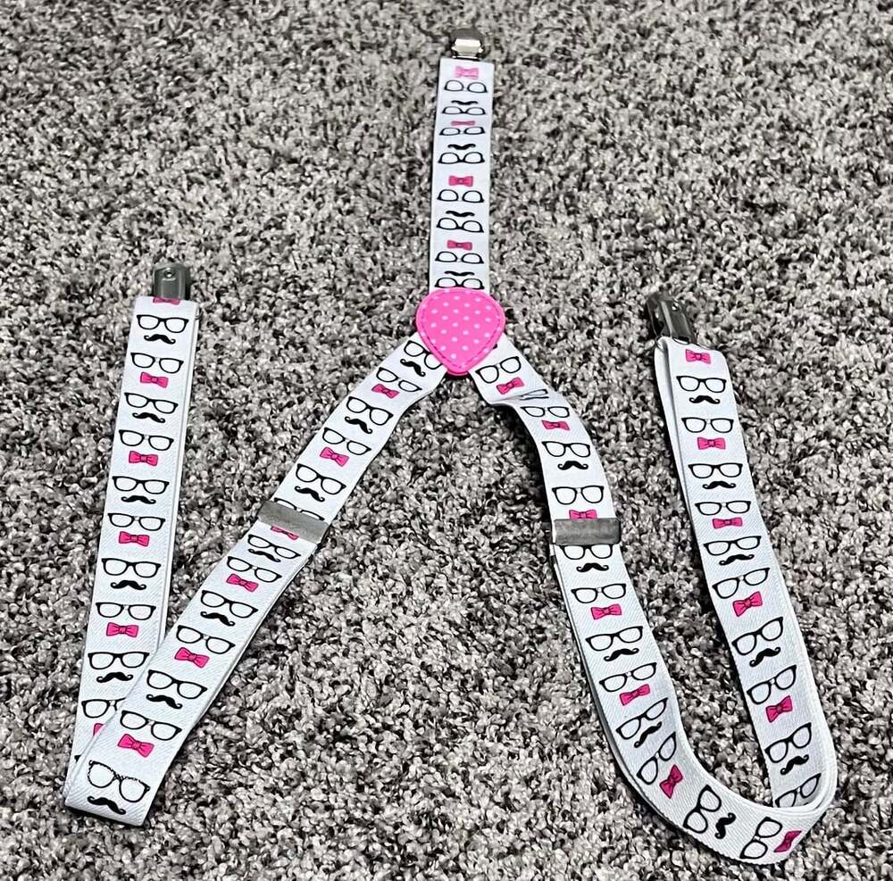 Kids Glasses Bow Tie And Mustache Print White Y Suspenders